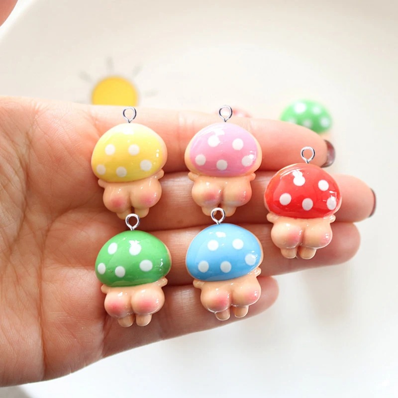 Resin Crafts Diy - 10Pcs Gantungan Resin Jamur Mengkilap, Liontin